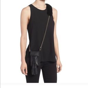 Rebecca Minkoff rabbit fur phone case chain bag